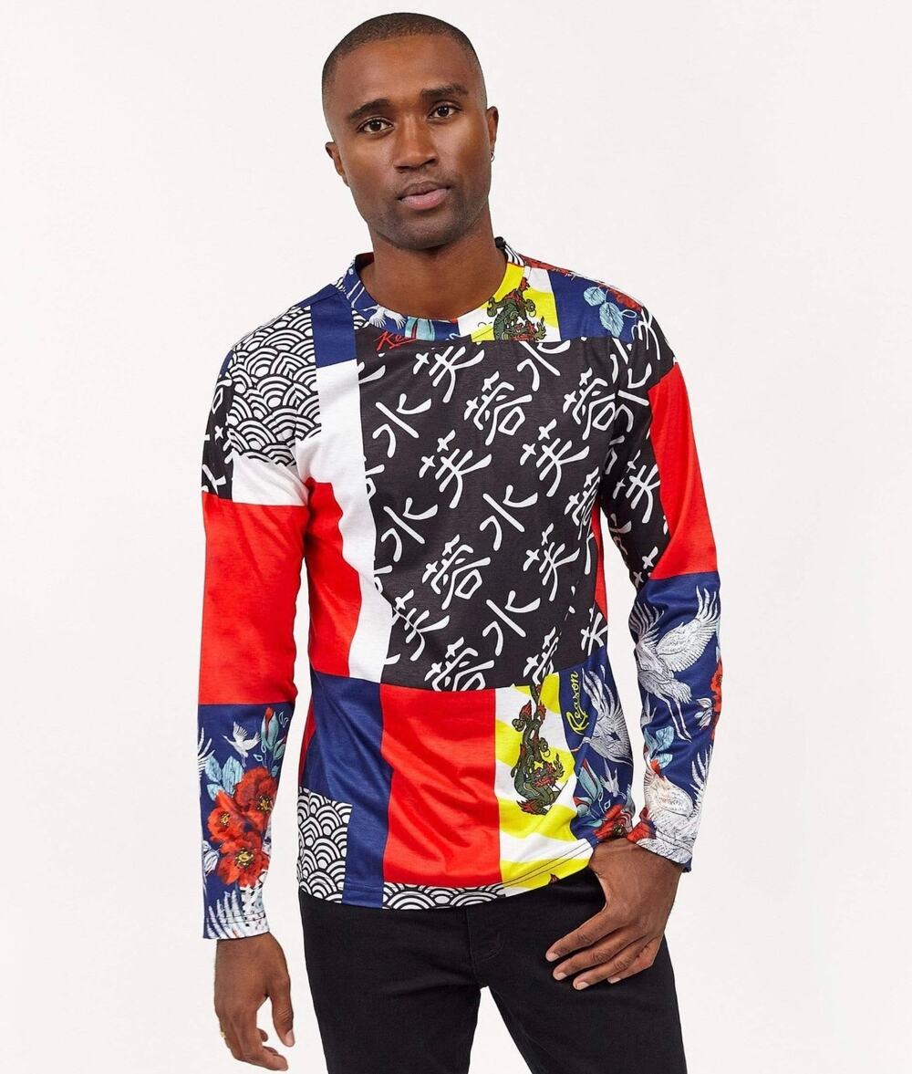 Reason Clothing Multicolor Japanese Swan Long Sleeve Vibrant Patch Tee-Size S